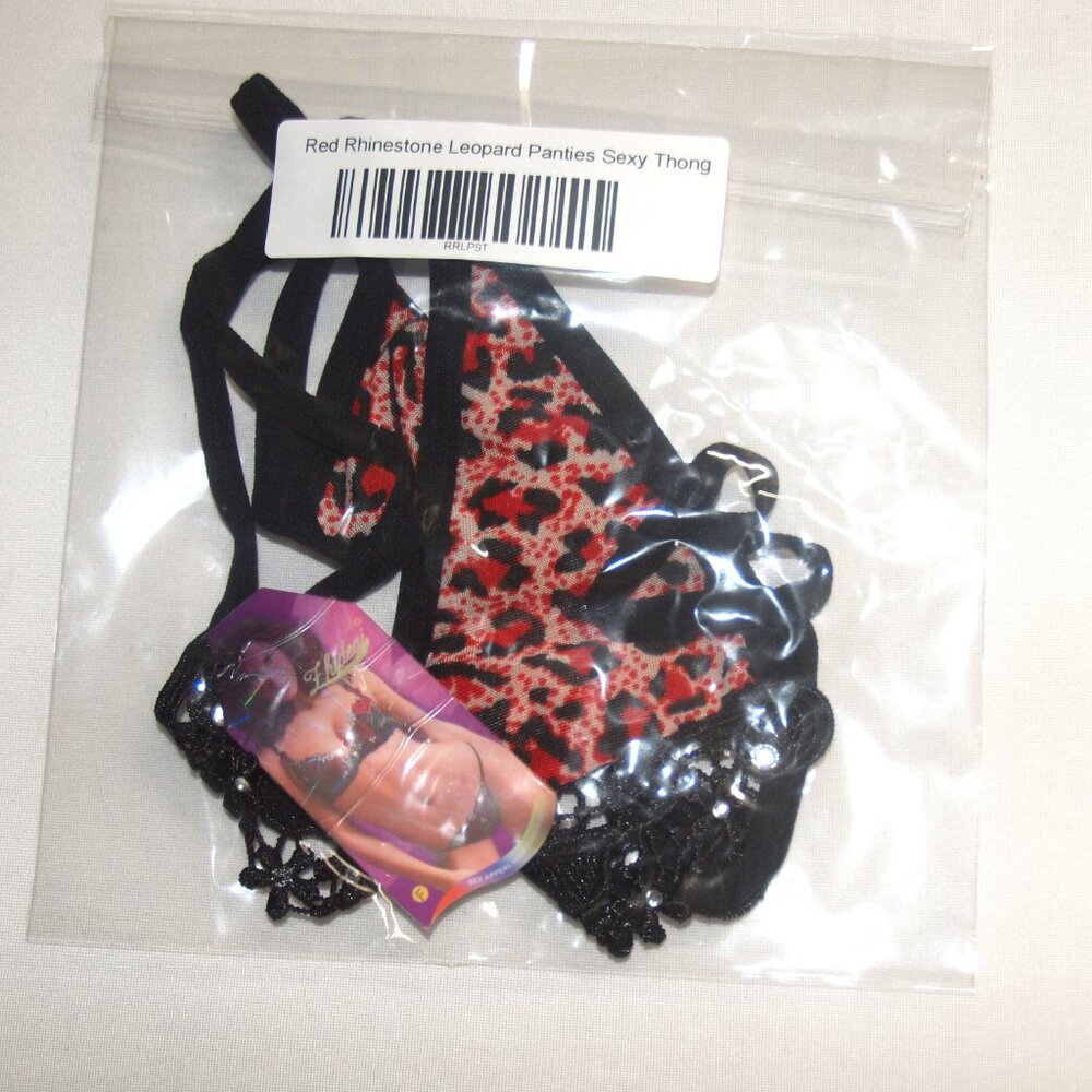 Leopard Thong Sexy Rhinestones & Lace Red NEW - Picture 8 of 8